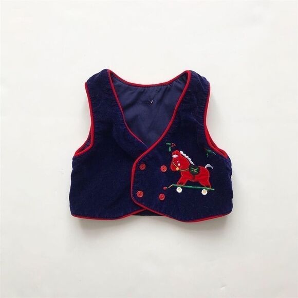 Vintage navy velvet rocking horse vest 6-12m - Picture 1 of 4